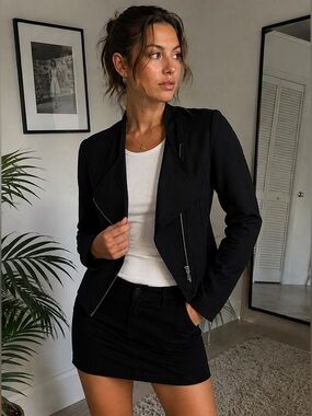 Cropped Moto Jacket Black Biker Jacket Blazer Edgy Y2K Streetwear Moto Jacket